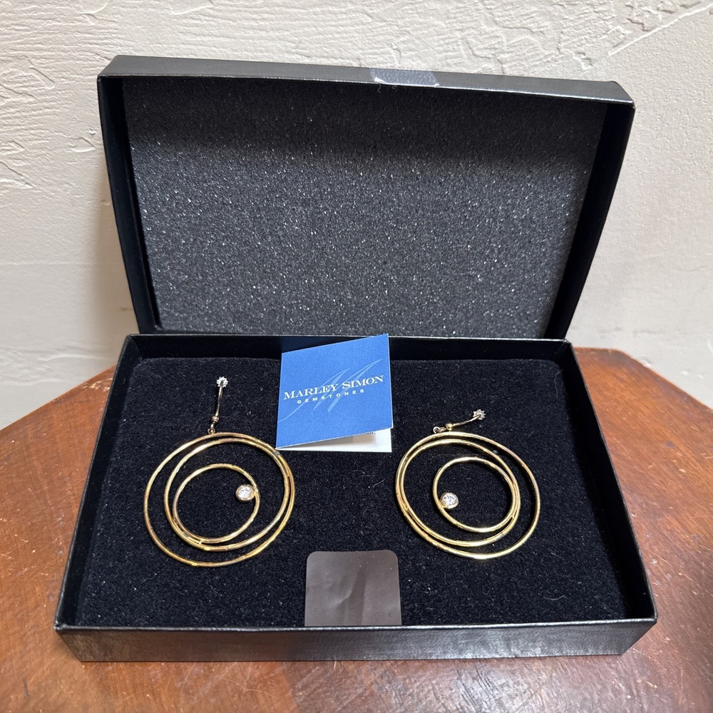 Brand New Marley Simon Gold Multi Hoop Pearl Floating Charm Drop Dangle Earrings